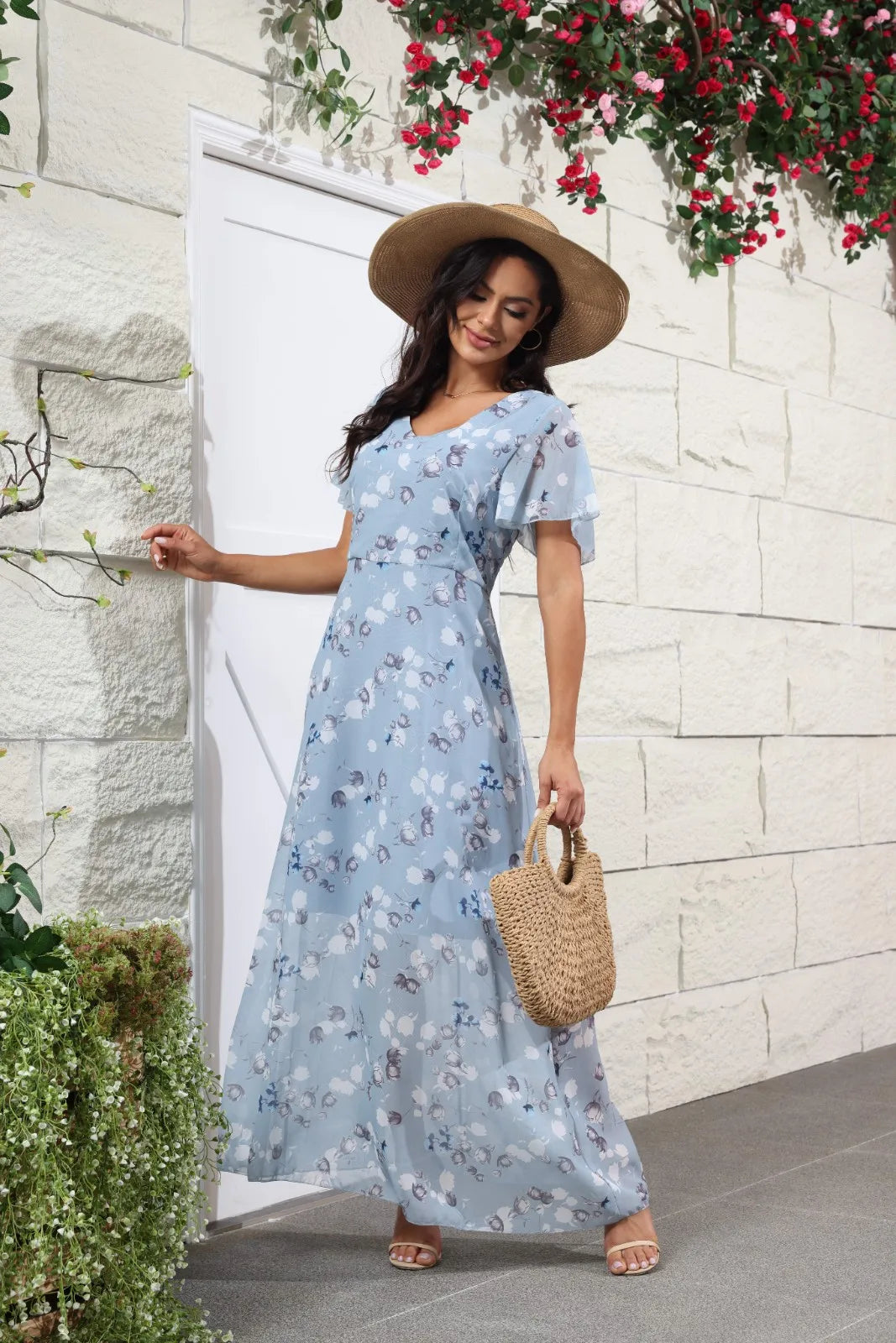 Midi Dresses- Floral Midi Dress for Spring Weddings & Garden Parties!- - Chuzko Women Clothing