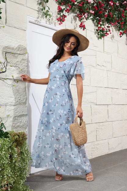 Midi Dresses- Floral Midi Dress for Spring Weddings & Garden Parties!- - Chuzko Women Clothing