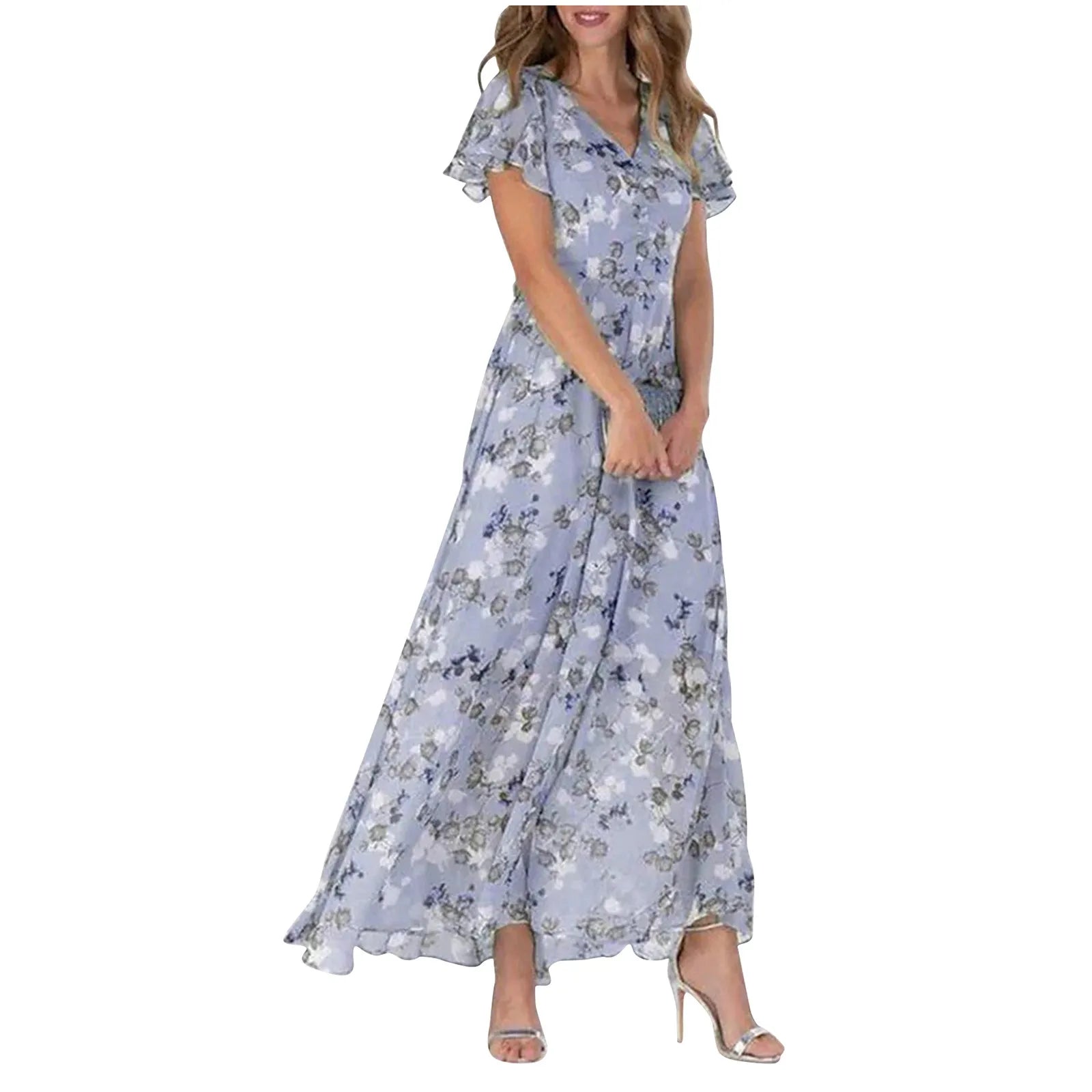 Midi Dresses- Floral Midi Dress for Spring Weddings & Garden Parties!- - Chuzko Women Clothing