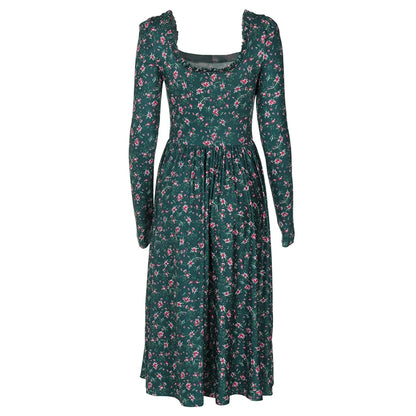 Midi Dresses - “Floral Pleated Midi Dress with Ruffle Sleeves”