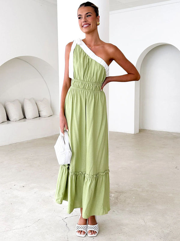 Midi Dresses - Trendy One-Shoulder Midi Dress for Summer Weddings