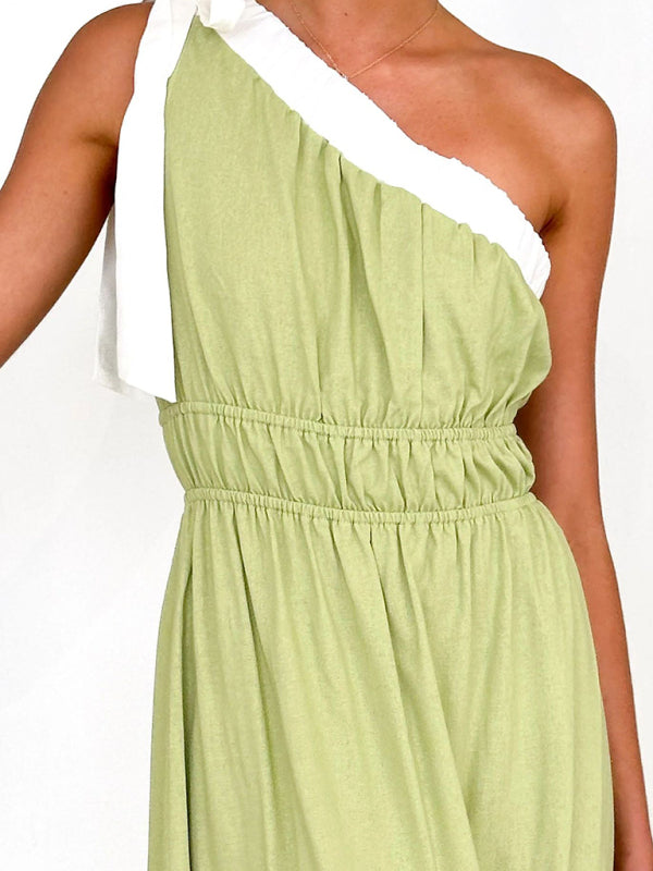 Midi Dresses - Trendy One-Shoulder Midi Dress for Summer Weddings