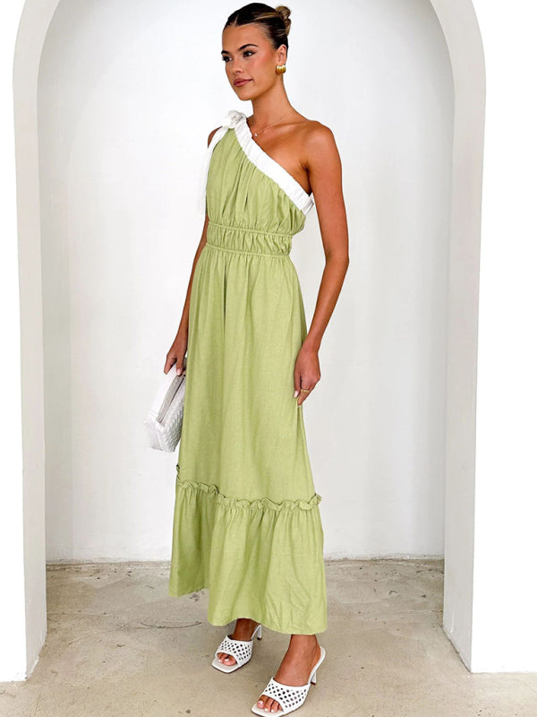 Midi Dresses - Trendy One-Shoulder Midi Dress for Summer Weddings