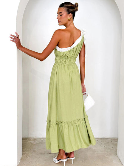 Midi Dresses - Trendy One-Shoulder Midi Dress for Summer Weddings