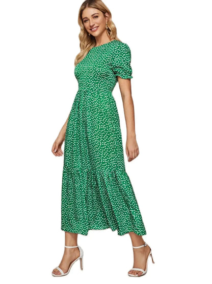 Midi Dresses- Polka Dot Must-Have Green Midi Dress for Women- Green- Chuzko Women Clothing