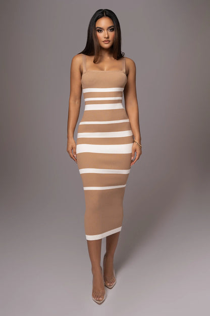 Midi Dresses - Ribbed Stripe Suspender Dress – Casual to Evening Wear