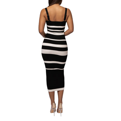 Midi Dresses - Ribbed Stripe Suspender Dress – Casual to Evening Wear