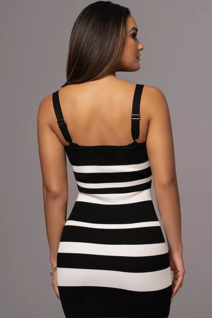 Midi Dresses - Ribbed Stripe Suspender Dress – Casual to Evening Wear