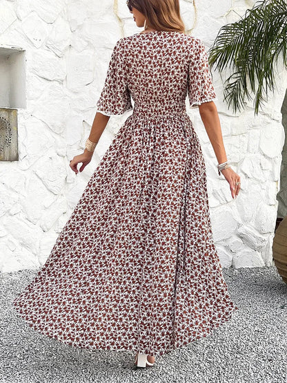 Midi Dresses- Romantic Fling Floral Midi Dress with Cinched Waist- - Pekosa Women Fashion