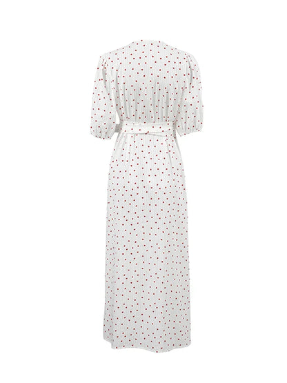 Romantic Wrap Heart Motif Midi Dress for Casual Outings: