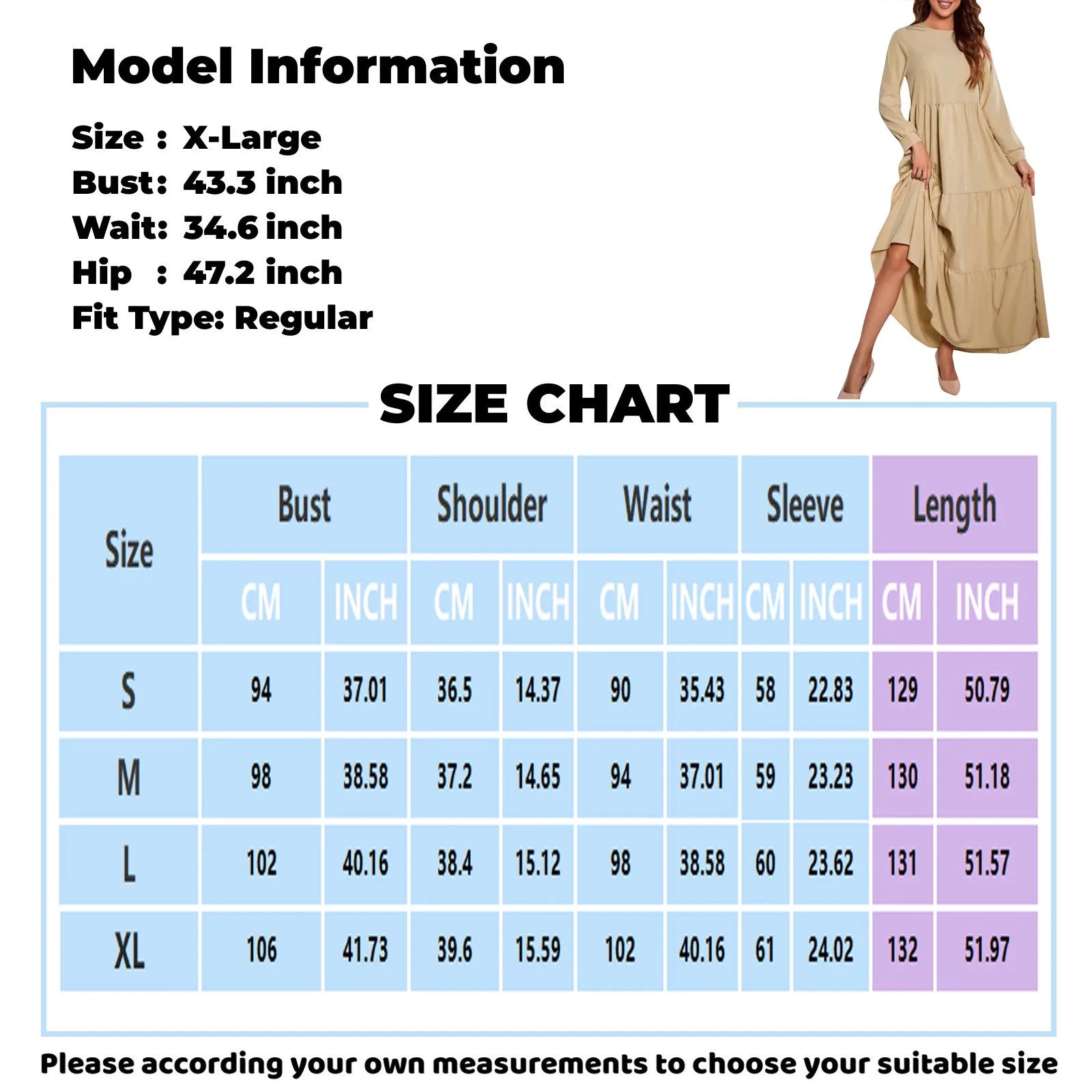 Midi Dresses- Solid Tiered Ruffle Midi Dress with Long Sleeves- - Chuzko Women Clothing