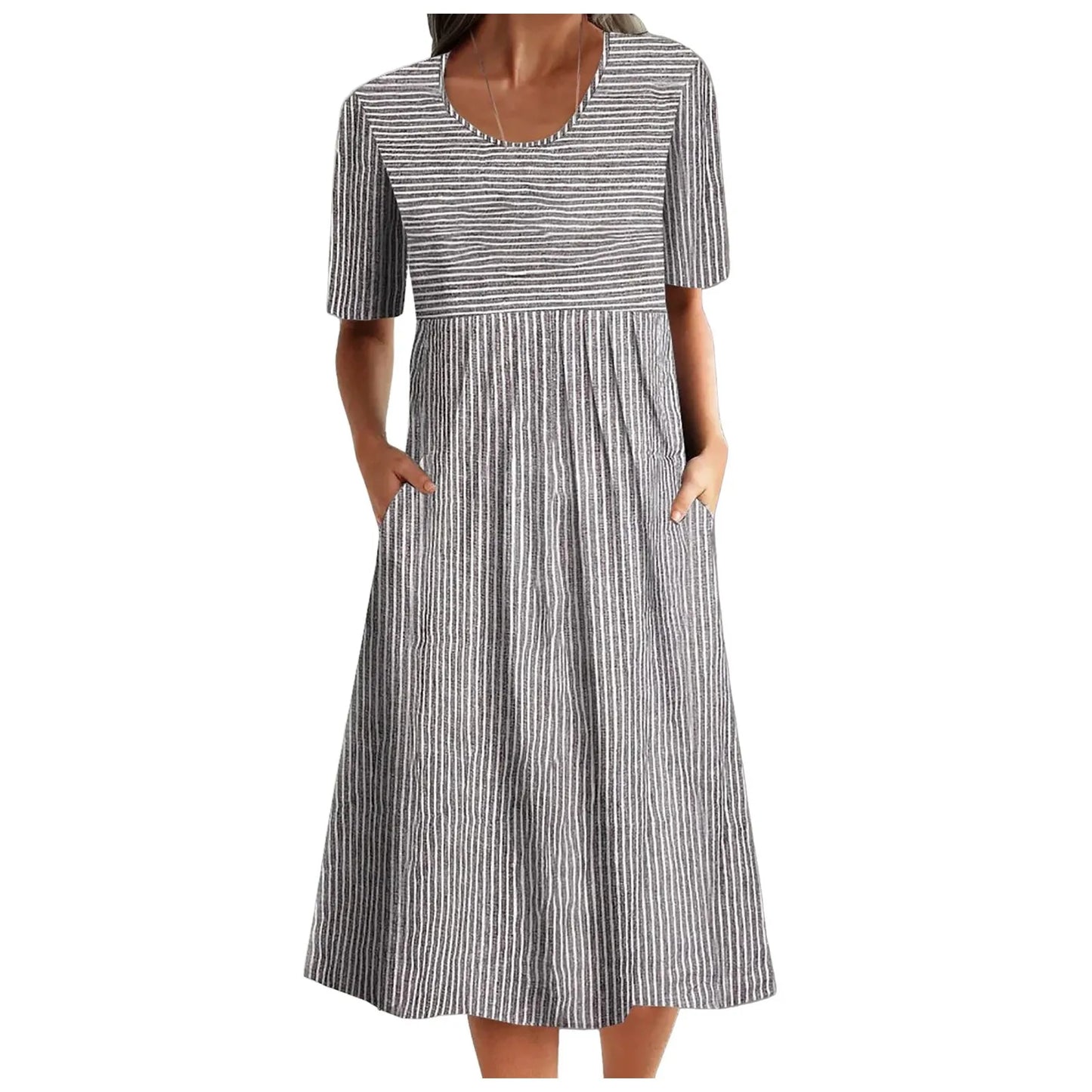 Midi Dresses - Striped Midi Dress