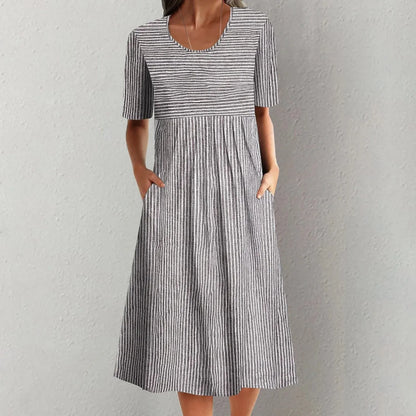 Midi Dresses - Striped Midi Dress