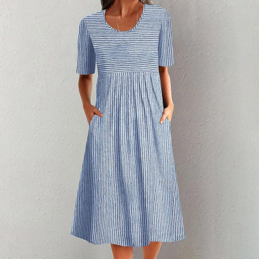 Midi Dresses - Striped Midi Dress