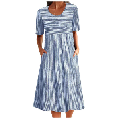 Midi Dresses - Striped Midi Dress