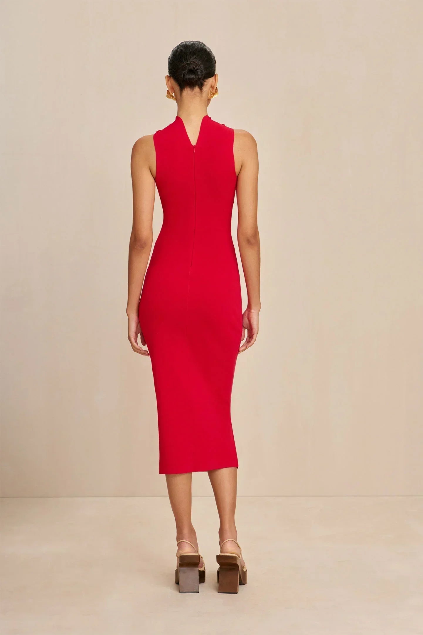 Midi Dresses - Sweetheart Neck Midi Dress with Chain Detailing