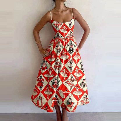 Midi Dresses - Vibrant Print Galore Sundress - Casual Daywear