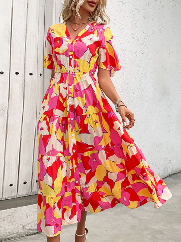 Midi Dresses- Vivid Floral Midi Dress – Perfect for Any Summer Event!- - Pekosa Women Fashion