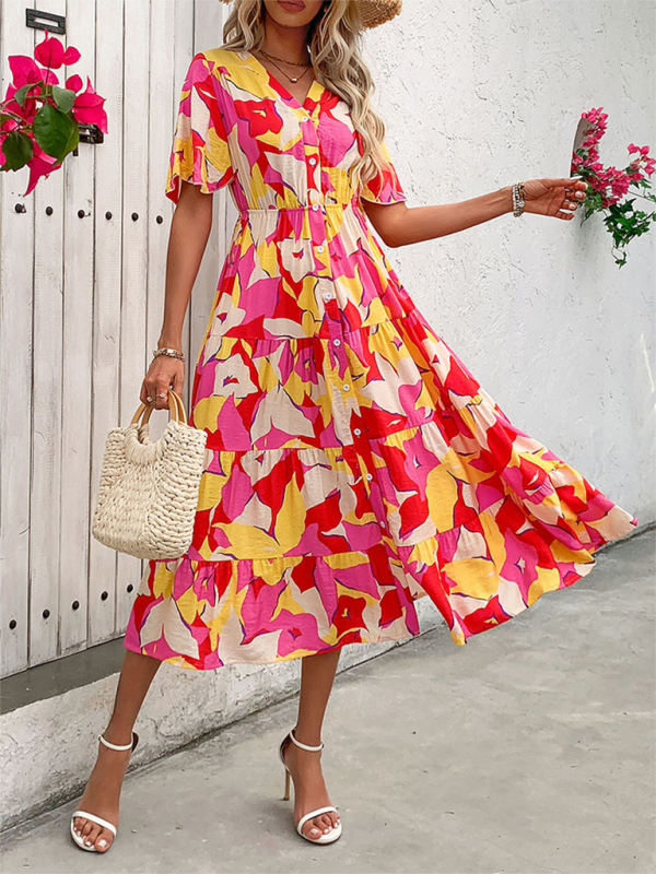 Midi Dresses- Vivid Floral Midi Dress – Perfect for Any Summer Event!- - Pekosa Women Fashion