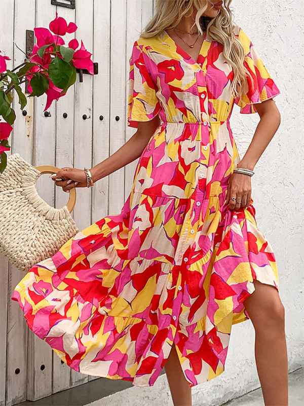 Midi Dresses- Vivid Floral Midi Dress – Perfect for Any Summer Event!- - Pekosa Women Fashion