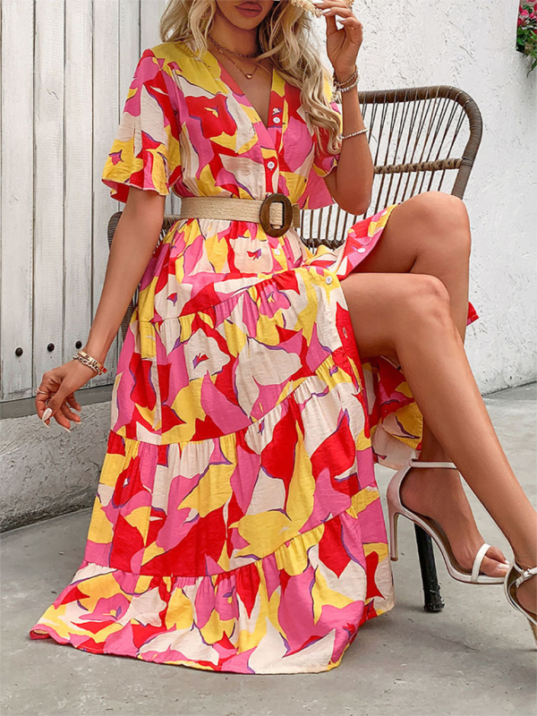 Midi Dresses- Vivid Floral Midi Dress – Perfect for Any Summer Event!- - Pekosa Women Fashion