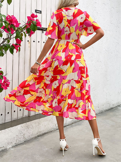 Midi Dresses- Vivid Floral Midi Dress – Perfect for Any Summer Event!- - Pekosa Women Fashion