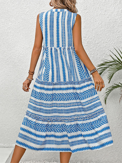 Damen Sommerkleid im Boho-Stil mit Geo-Print, abgestuftes A-Linien-Kleid