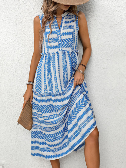 Damen Sommerkleid im Boho-Stil mit Geo-Print, abgestuftes A-Linien-Kleid