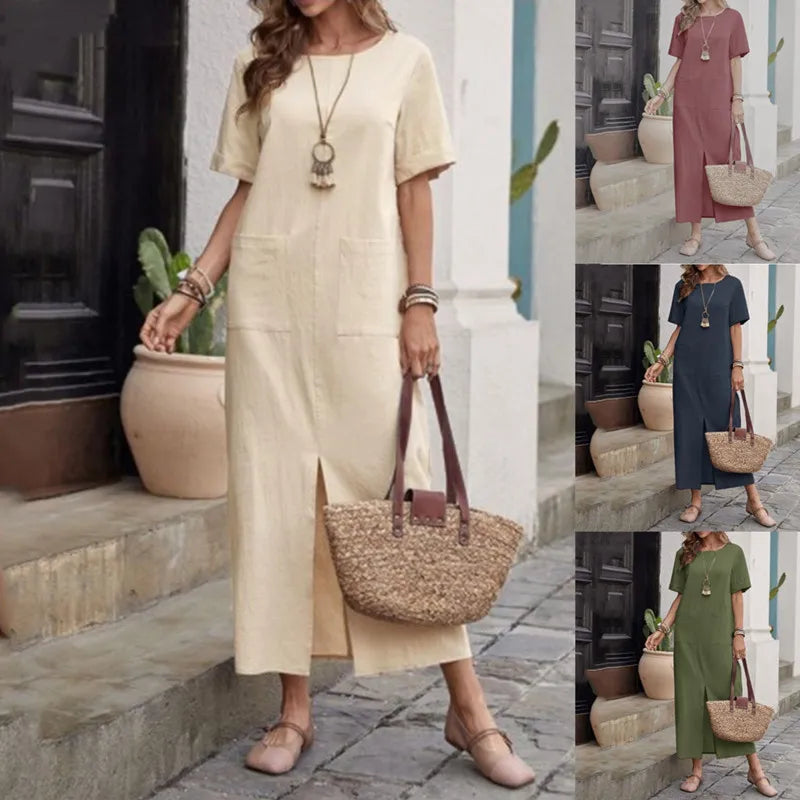 Midi Dresses- Women's Midi Dress Tunic for Relaxed Summer Outings & BBQs- - Pekosa Women Fashion