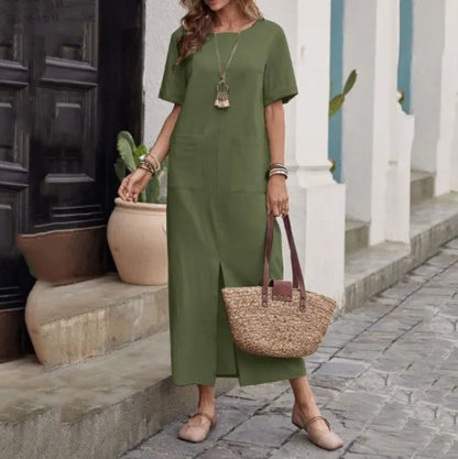 Midi Dresses- Women's Midi Dress Tunic for Relaxed Summer Outings & BBQs- Army green- Pekosa Women Fashion