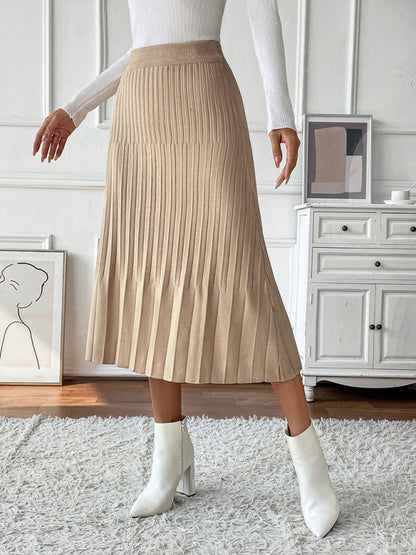 Midi Skirts - Camel Pleated Midi Skirt for Work & Events