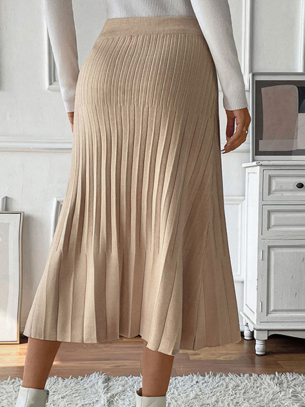 Midi Skirts - Camel Pleated Midi Skirt for Work & Events