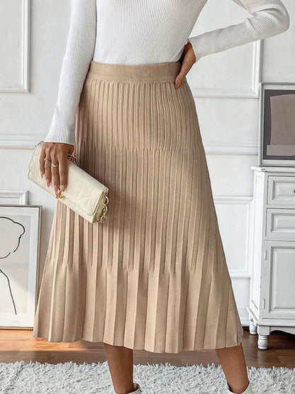 Midi Skirts - Camel Pleated Midi Skirt for Work & Events