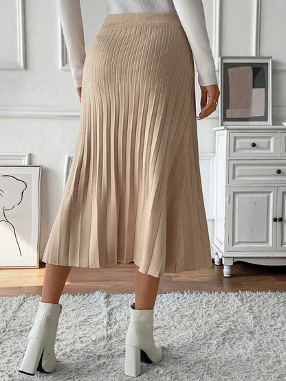 Midi Skirts - Camel Pleated Midi Skirt for Work & Events