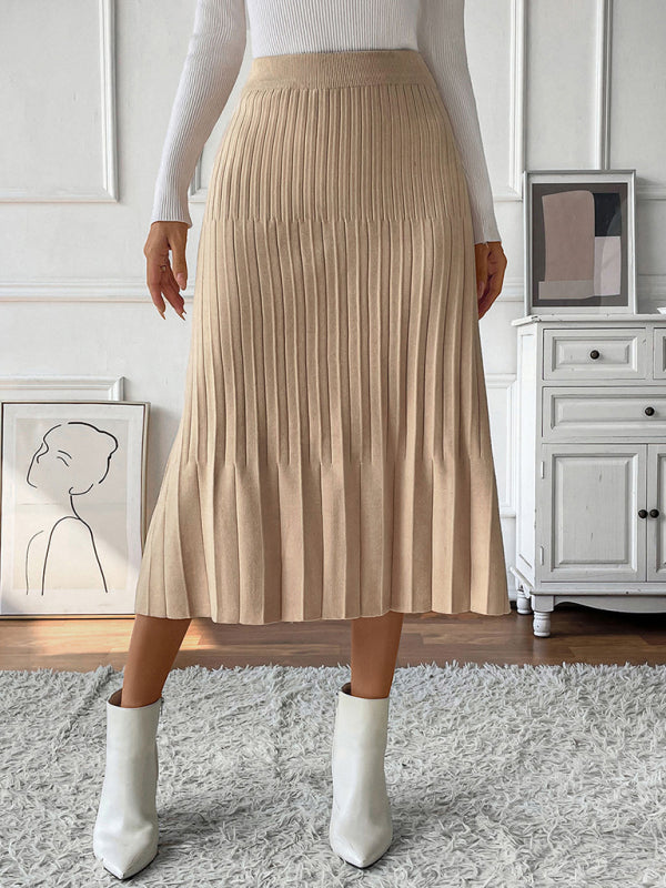 Midi Skirts - Camel Pleated Midi Skirt for Work & Events