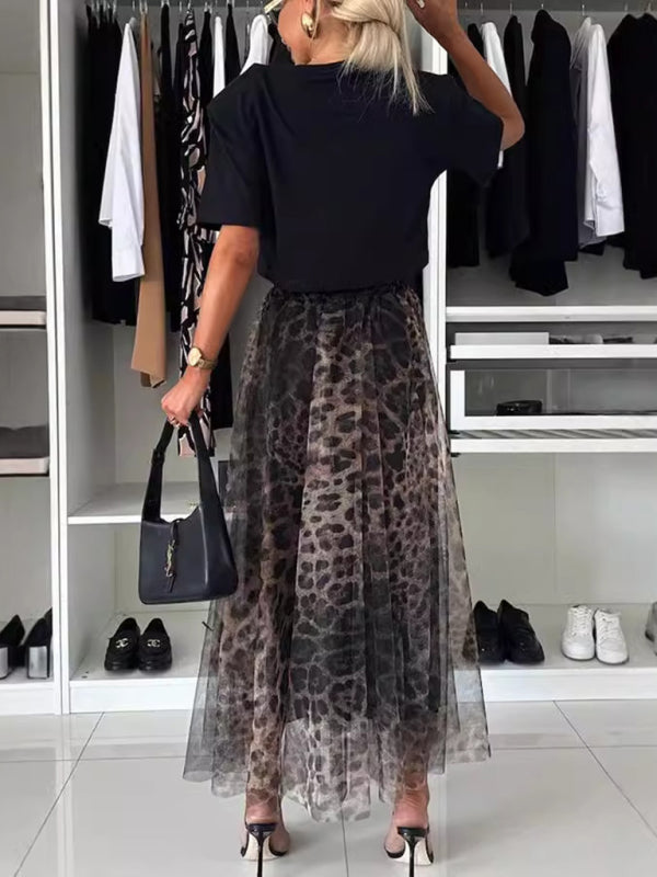 Midi Skirts - Elegant Animal Print Chiffon Midi Skirt