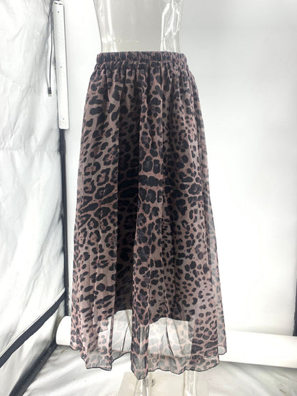 Midi Skirts - Elegant Animal Print Chiffon Midi Skirt