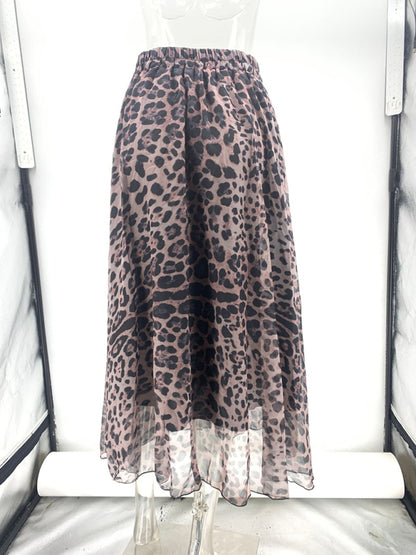 Midi Skirts - Elegant Animal Print Chiffon Midi Skirt