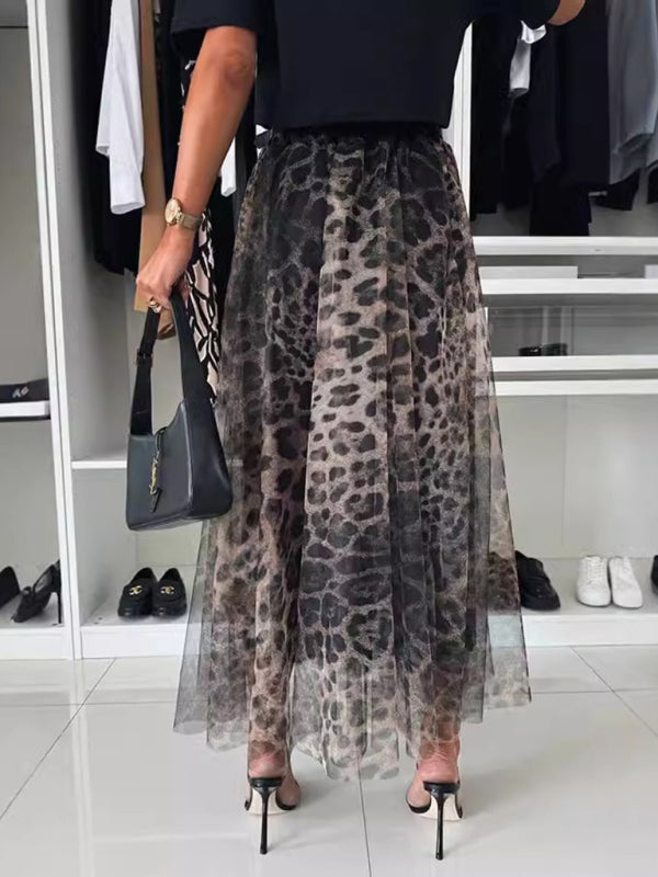 Midi Skirts - Elegant Animal Print Chiffon Midi Skirt