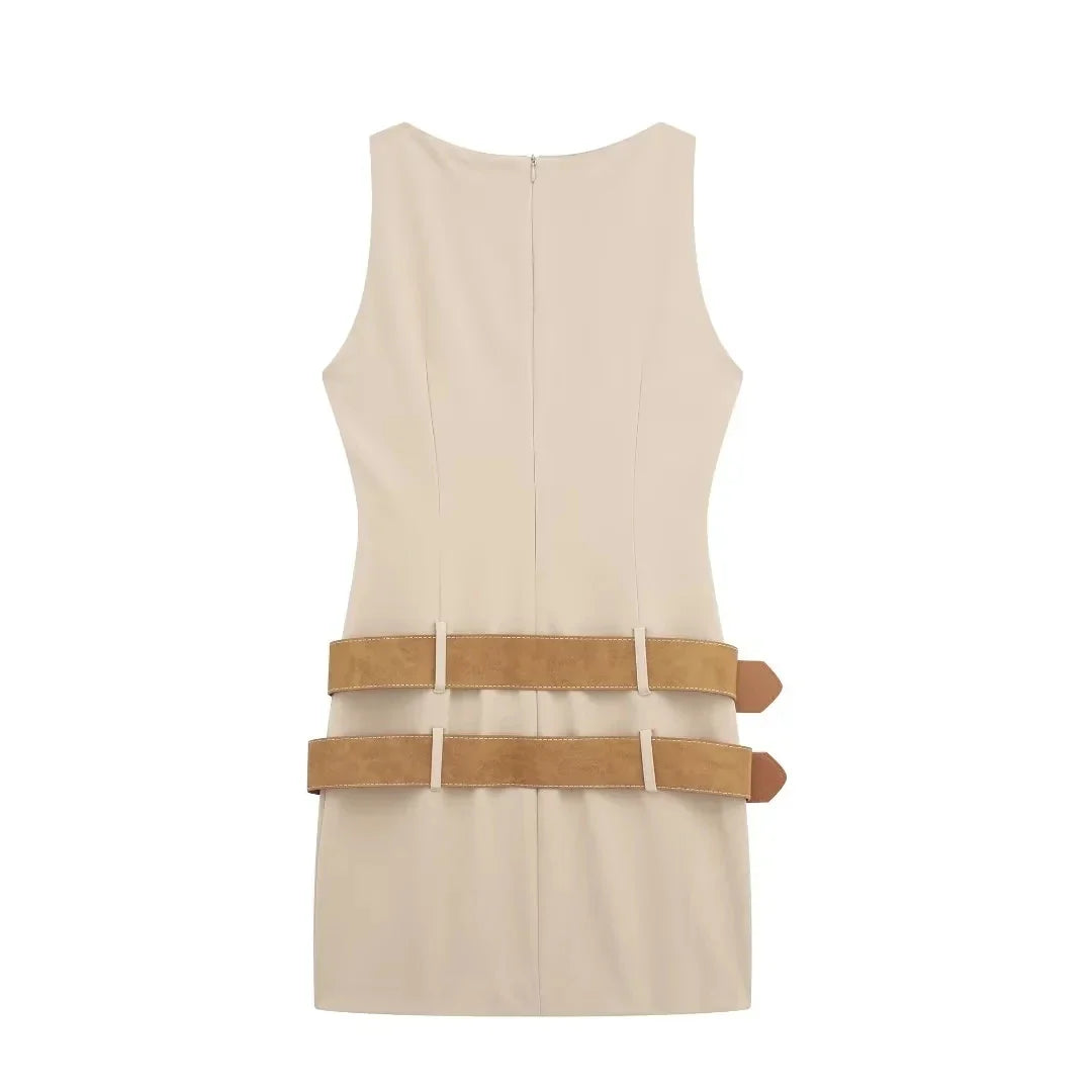 Bodycon Mini Dress with Double Belts for Summer Cocktail Parties