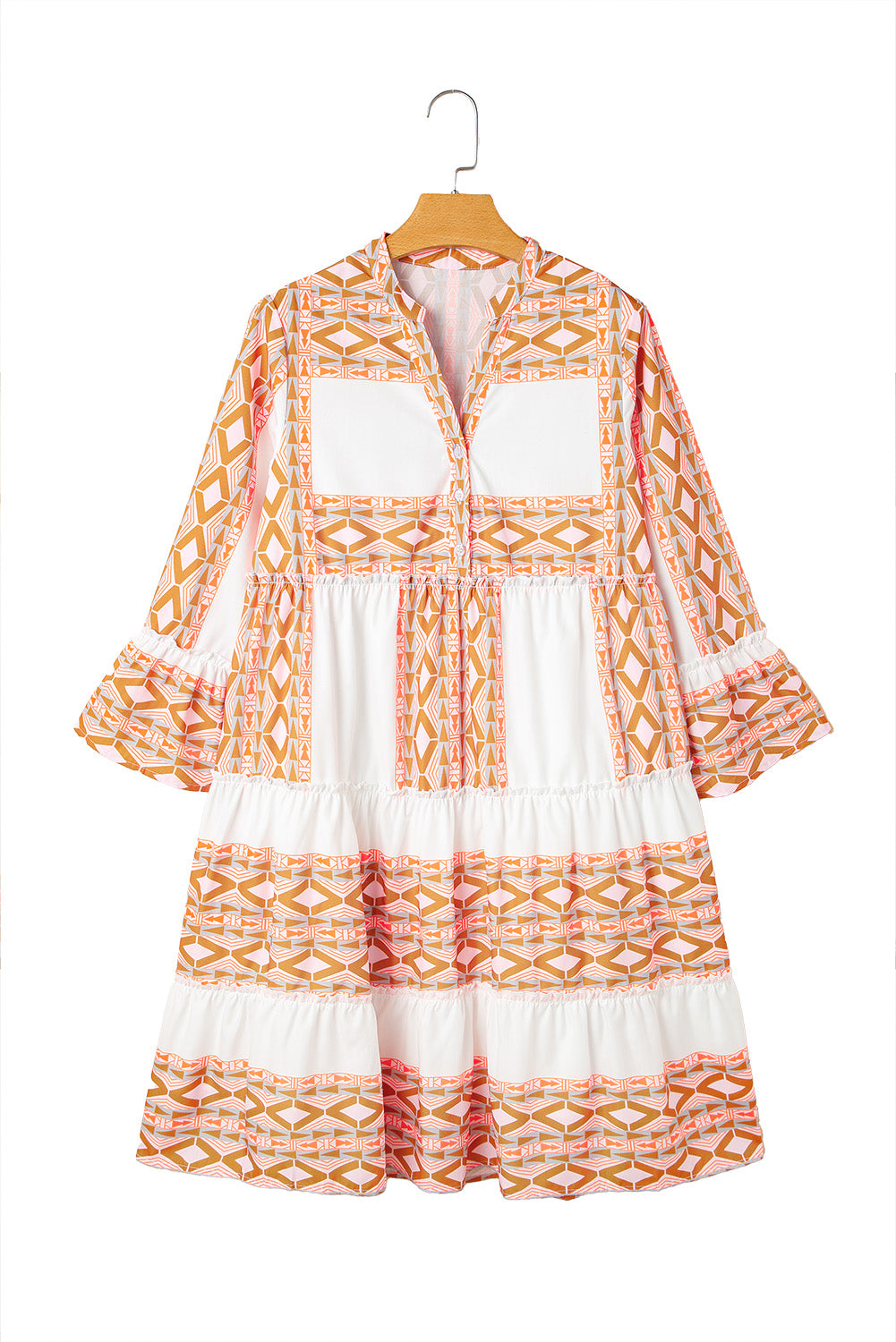 Mini Dresses - Boho Tiered Geometric Print Ruffle Dress