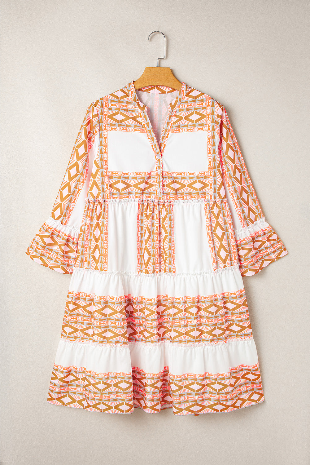 Mini Dresses - Boho Tiered Geometric Print Ruffle Dress