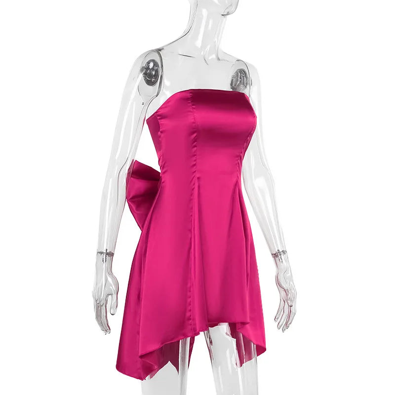 Mini Dresses- Silk Dress with Bow Back for Wedding Receptions- - Pekosa Women Fashion