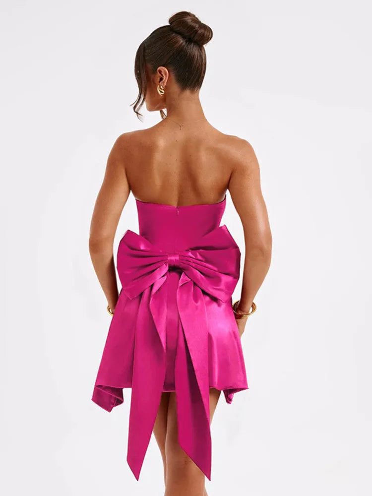 Mini Dresses- Silk Dress with Bow Back for Wedding Receptions- - Pekosa Women Fashion