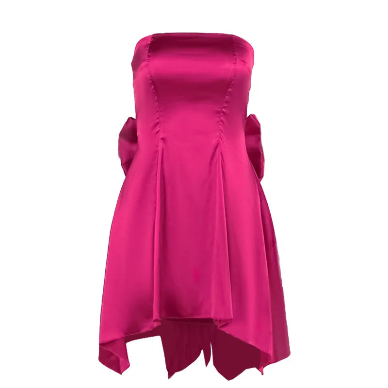 Mini Dresses- Silk Dress with Bow Back for Wedding Receptions- - Pekosa Women Fashion