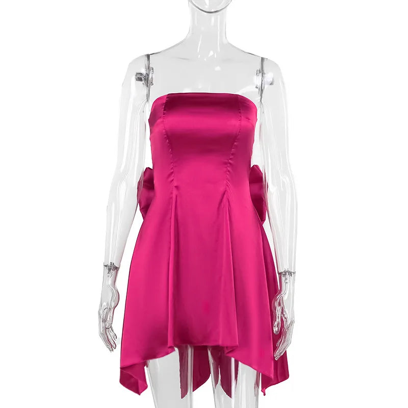 Mini Dresses- Silk Dress with Bow Back for Wedding Receptions- - Pekosa Women Fashion