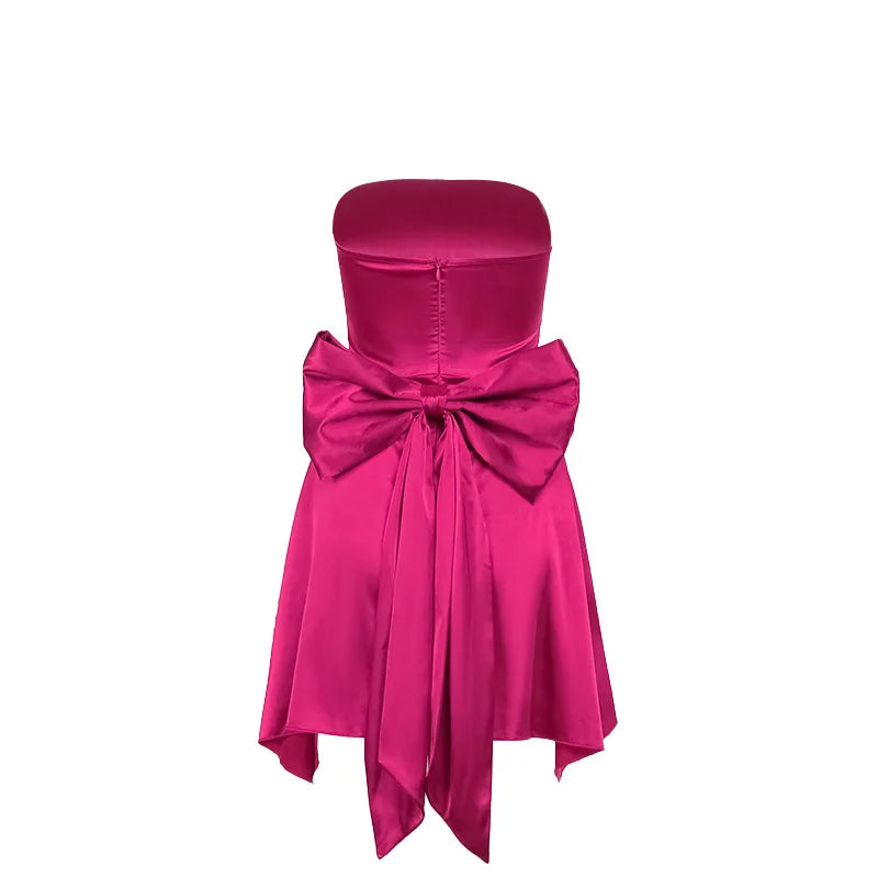 Mini Dresses- Silk Dress with Bow Back for Wedding Receptions- - Pekosa Women Fashion