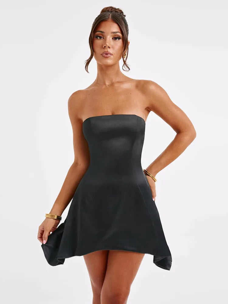 Mini Dresses- Silk Dress with Bow Back for Wedding Receptions- - Pekosa Women Fashion