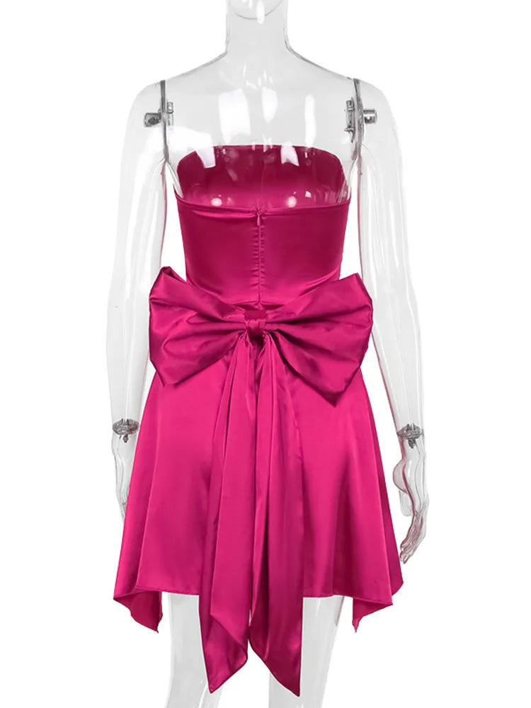 Mini Dresses- Silk Dress with Bow Back for Wedding Receptions- - Pekosa Women Fashion