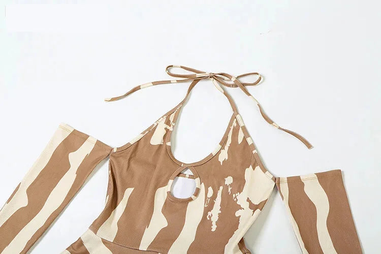 Mini Dresses- Camouflage-Inspired Abstract Halter Dress- - Chuzko Women Clothing